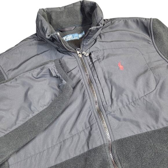 Vtg Polo Ralph Lauren Fleece Full Zip‎ Jacket Black Y2K Polartec Hood Rain Large - Picture 1 of 12